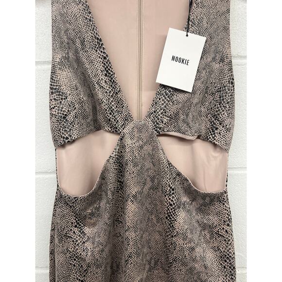 NWT Nookie Sz L Gigi Natural Snakeskin Print Plunge Neck Cut Out Midi Dress Sexy - Picture 4 of 5